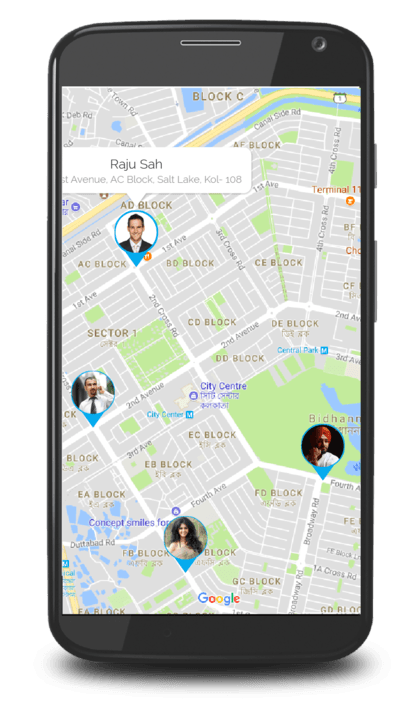 Trakkerz app screen showing Live Location Tracking on Map