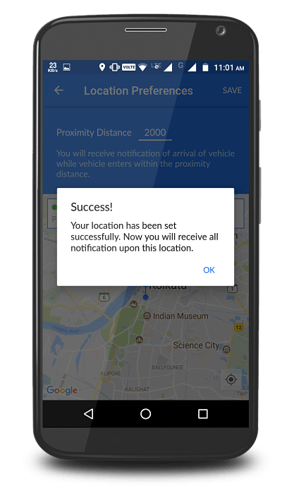Trakkerz app screen showing how to set proximity locations on app.